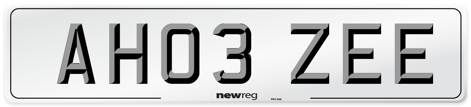 AH03 ZEE Number Plate from New Reg